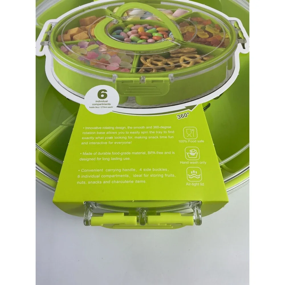 CWC‎ Divided Serving Tray With Lid Rotating Snack Box 6 Compartment BPA Free